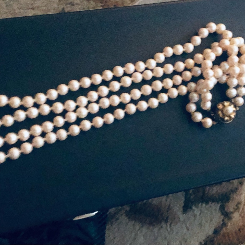 Miriam Haskell Ivory Pearl Multi-Strand Necklace with Decorative Clasp
